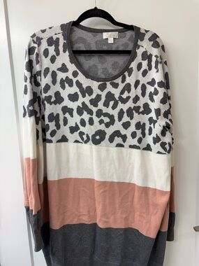 Belle by Kim Gravel Animal Color Block Sweater SZ 3X